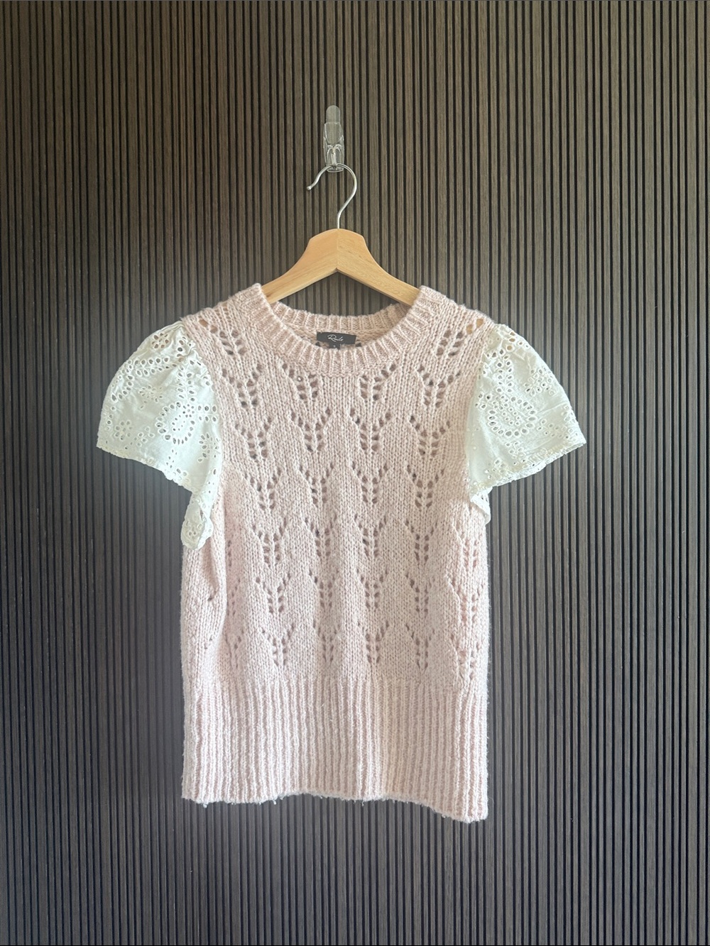 RAILS Eyelet Sleeve Knit Top - Blush Pink